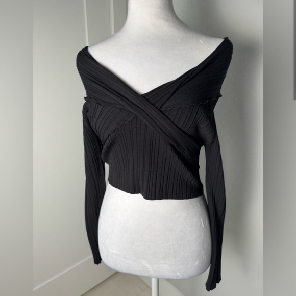 Michael Costello X Revolve Knit Ribbed off Shoulder Top in Black/ Size Medium - Picture 2 of 8